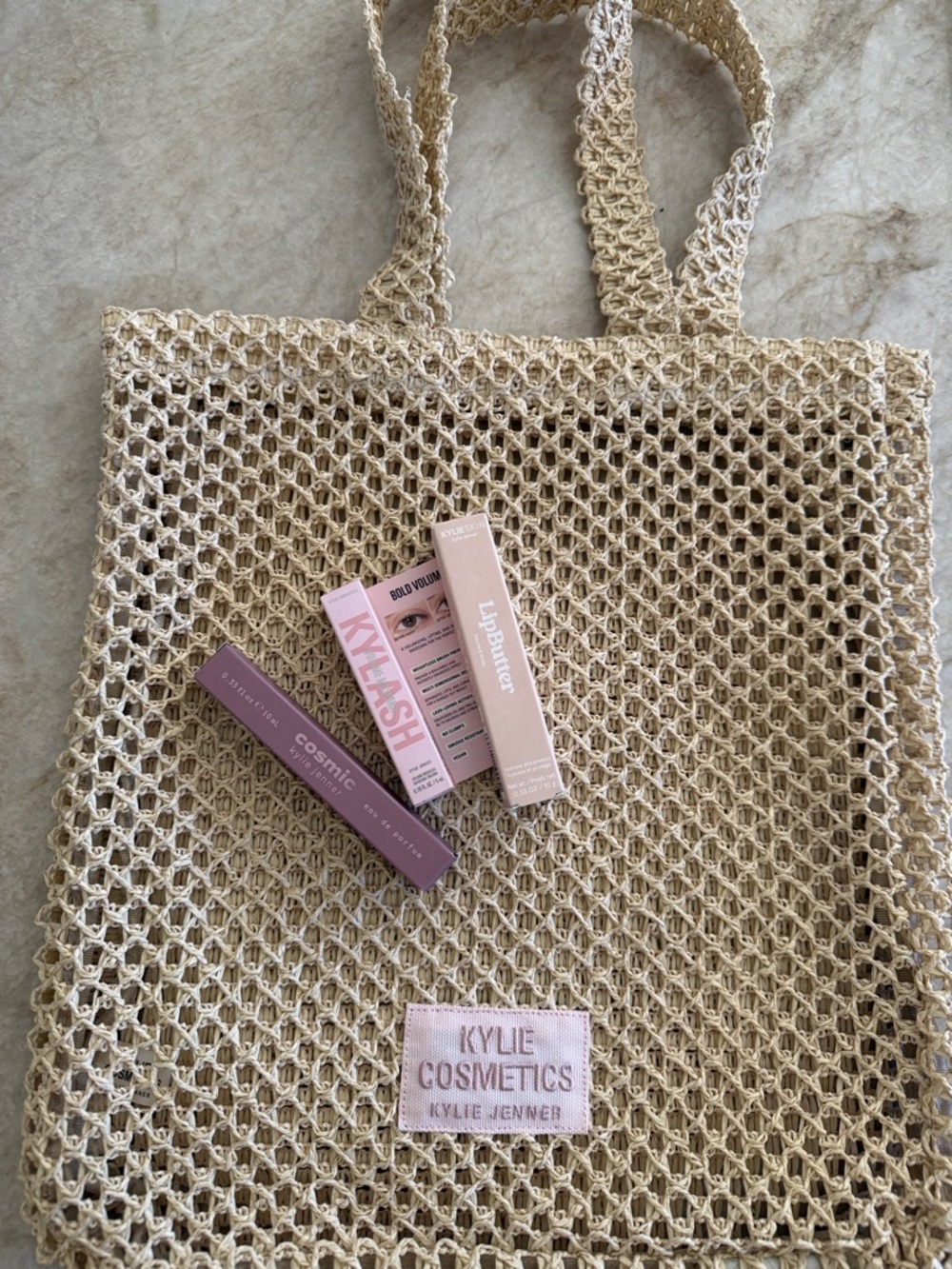 New Kylie Cosmetics Coachella PR bag lip butter, mascara, eau de Parfum